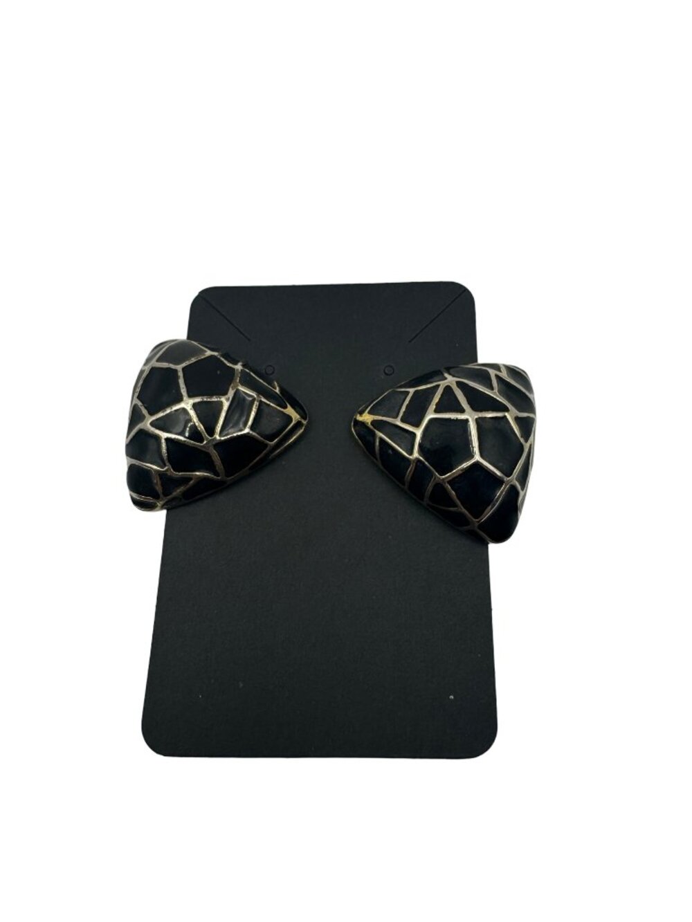 Vintage Gold & Black Enamel Clip-On Earrings